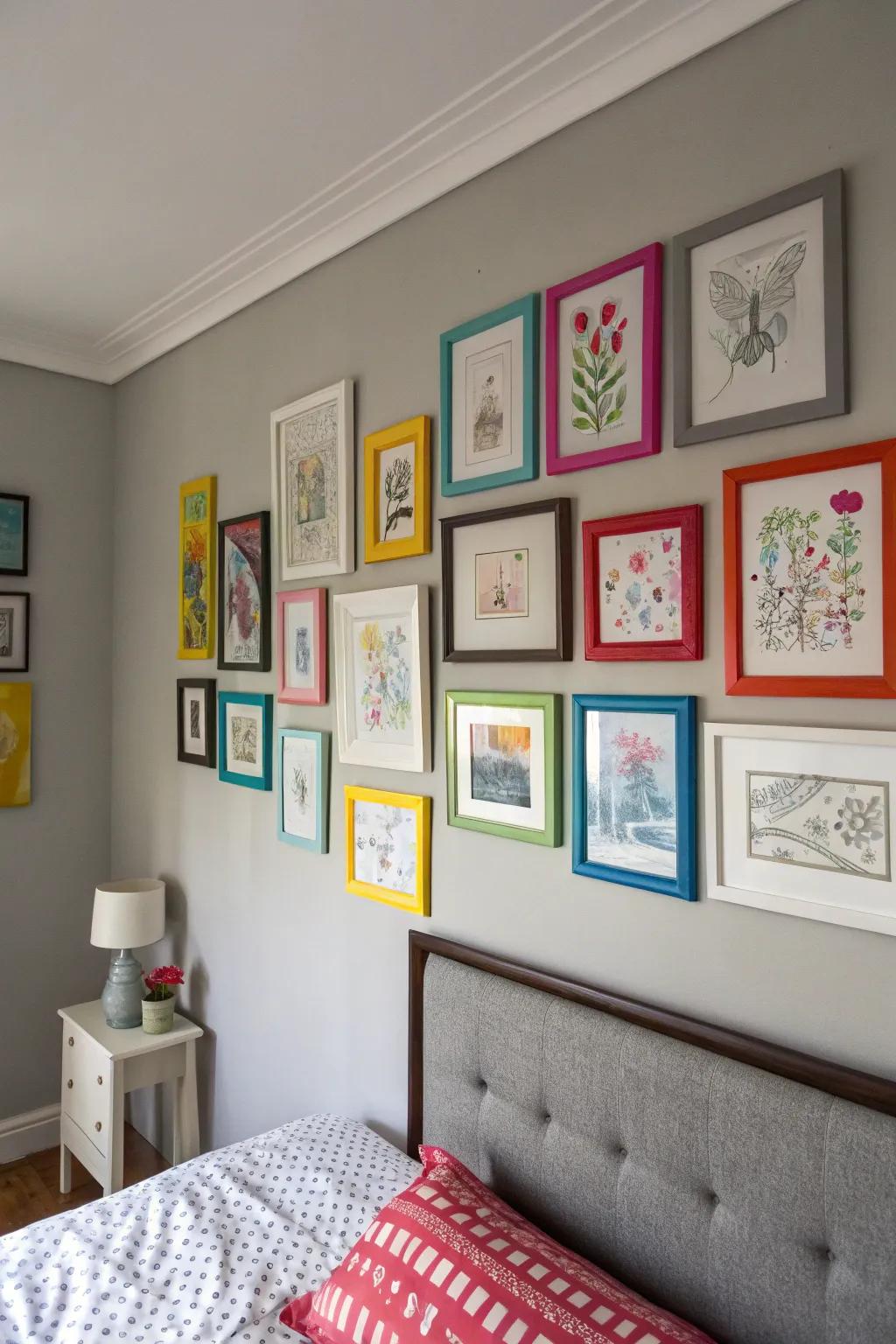 Grey walls let artwork truly stand out.