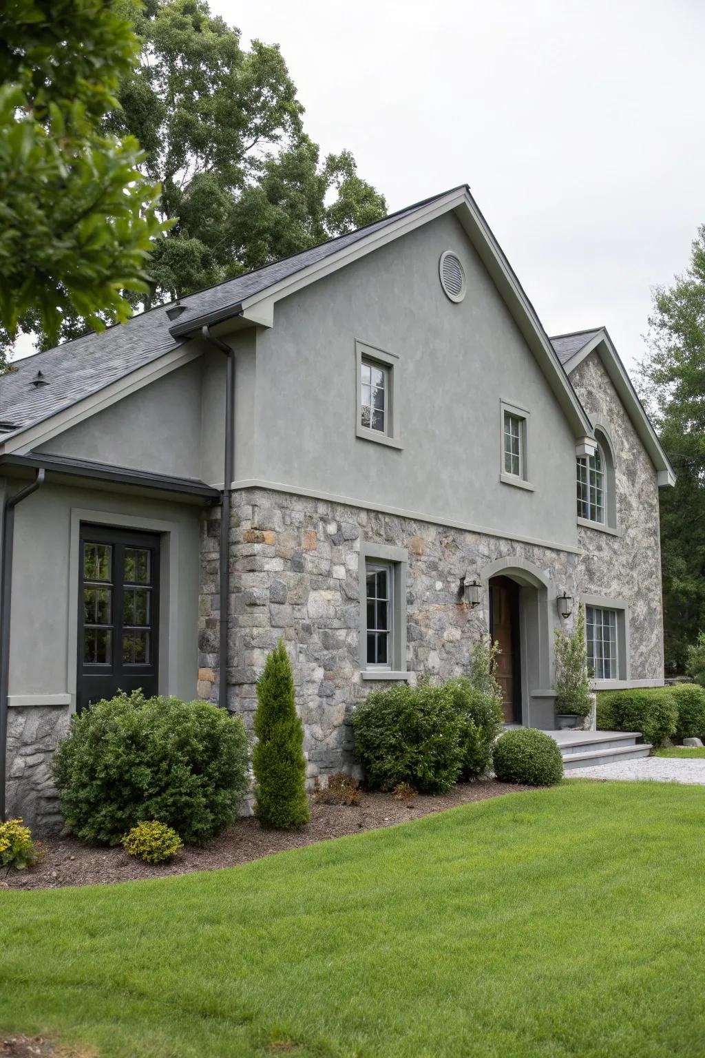 Rustic sophistication achieved with grey and stone.