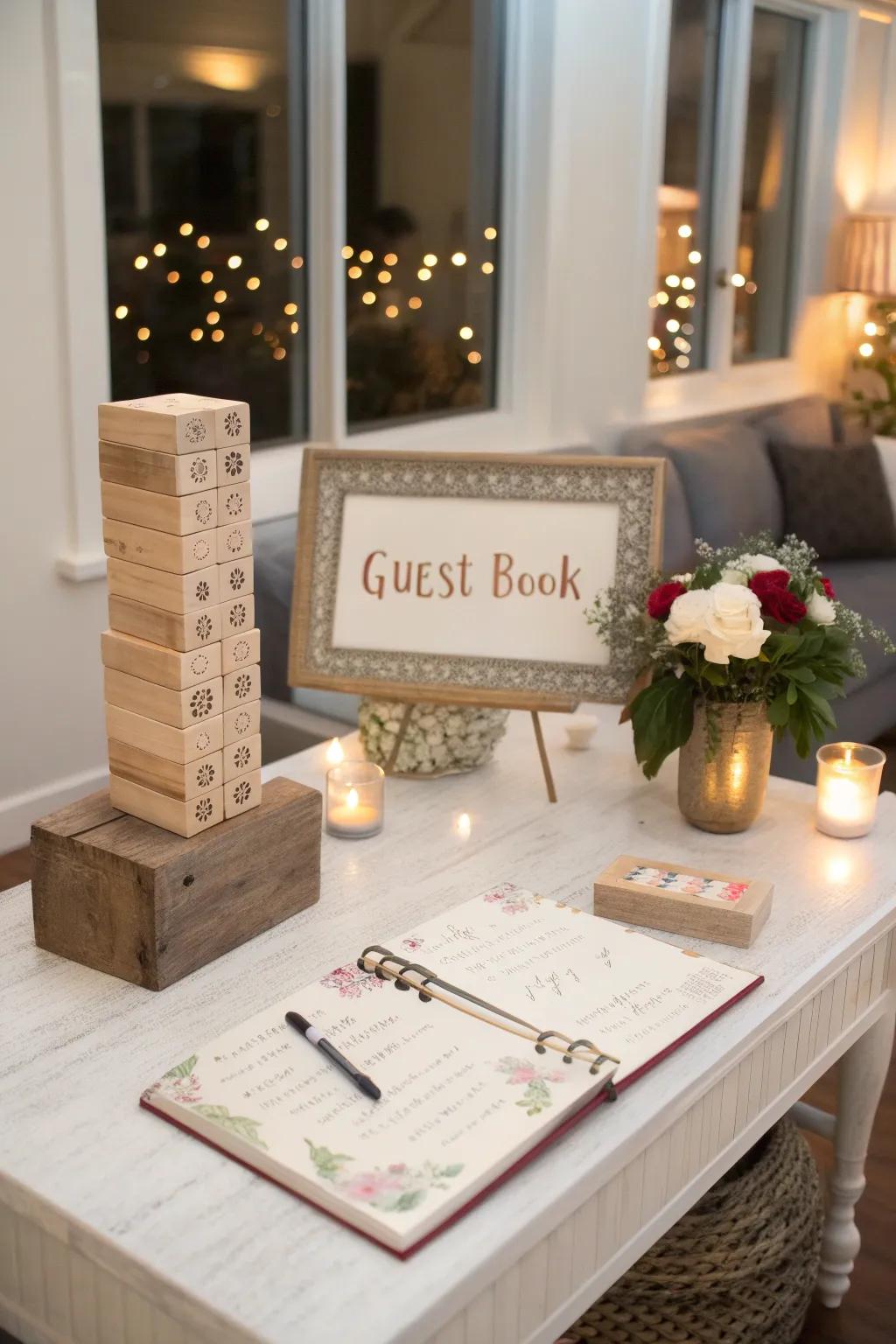 Jenga blocks as a distinctive guest book substitute.
