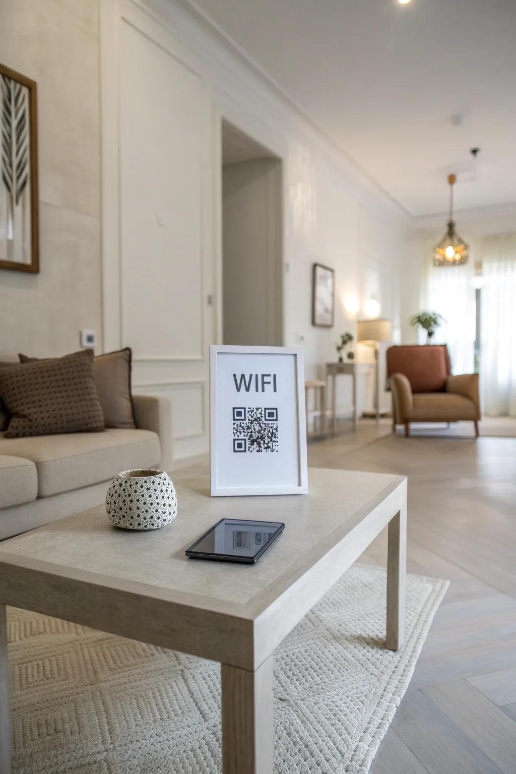 A QR code WiFi sign offering up-to-date convenience in a stylish arrangement.