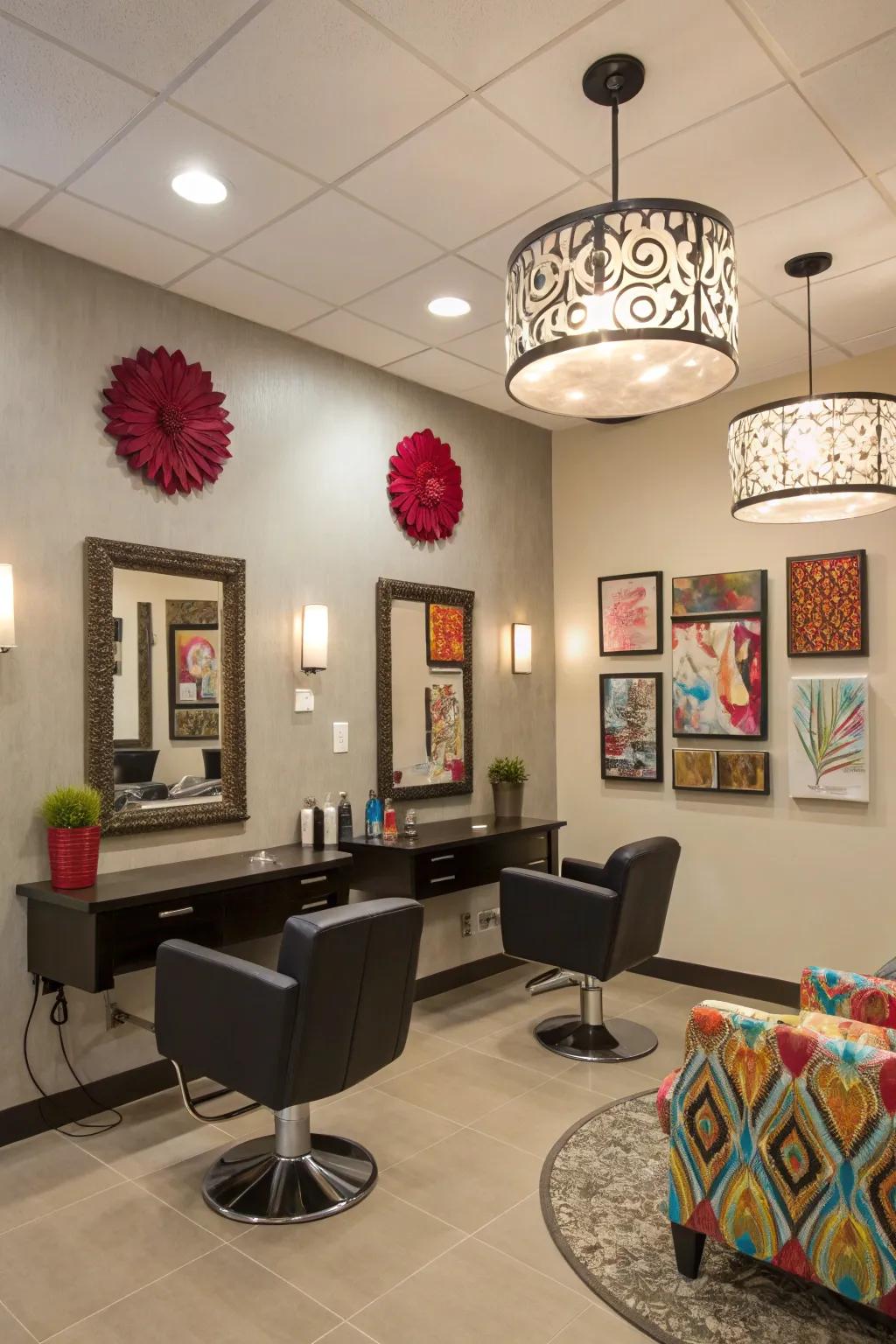 Neutral shades with vibrant accents create an elegant appearance.