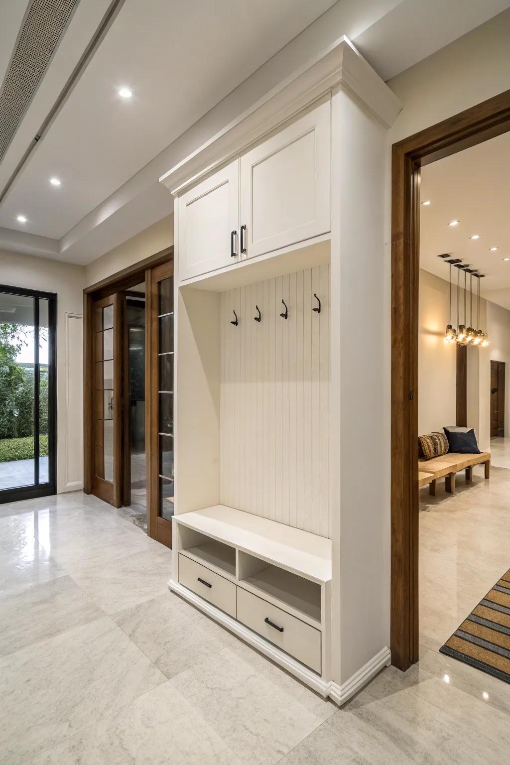 Achieve sleek modernity with a minimalist hall tree.