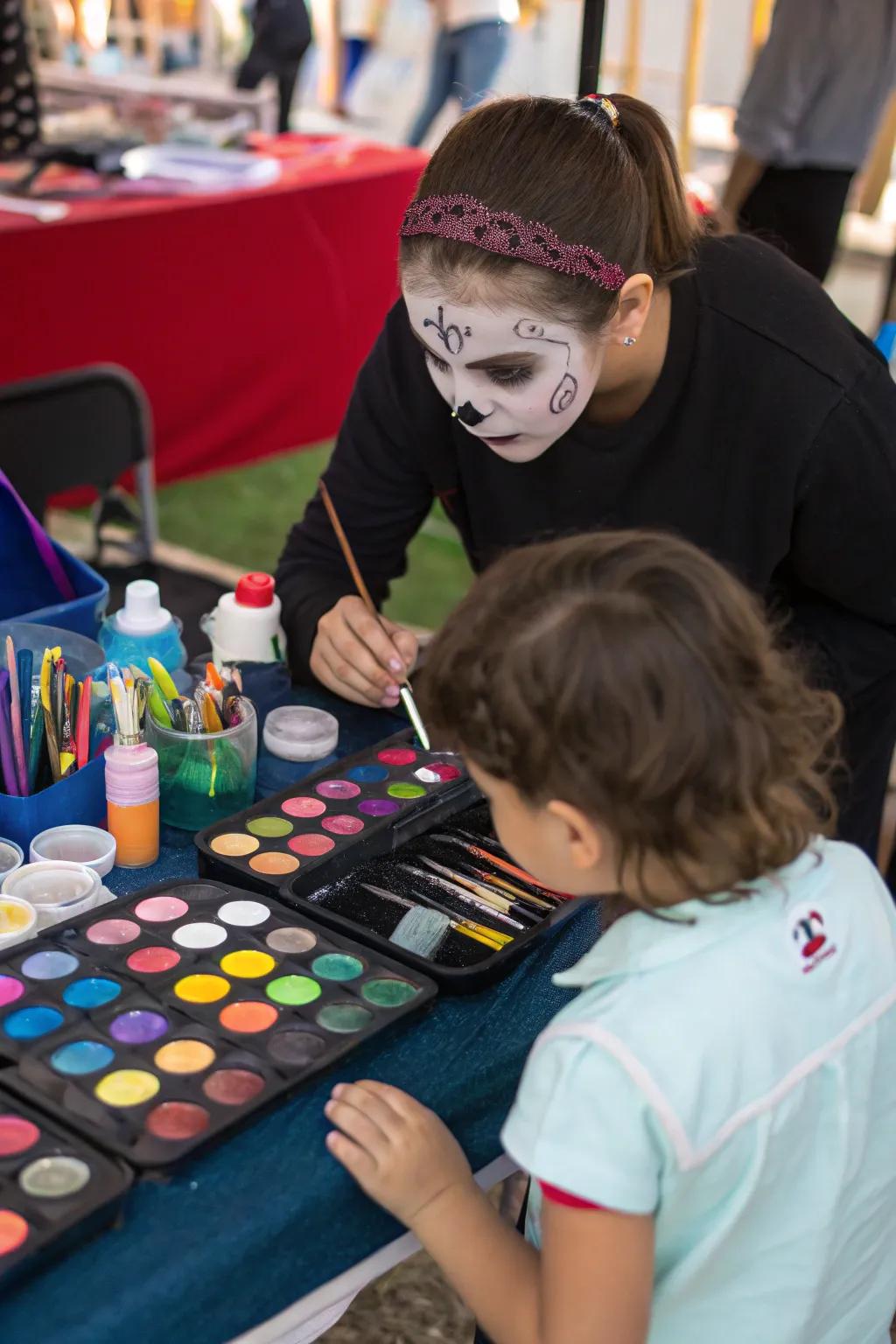 With a face painting corner, you can turn visitors into scary animals.