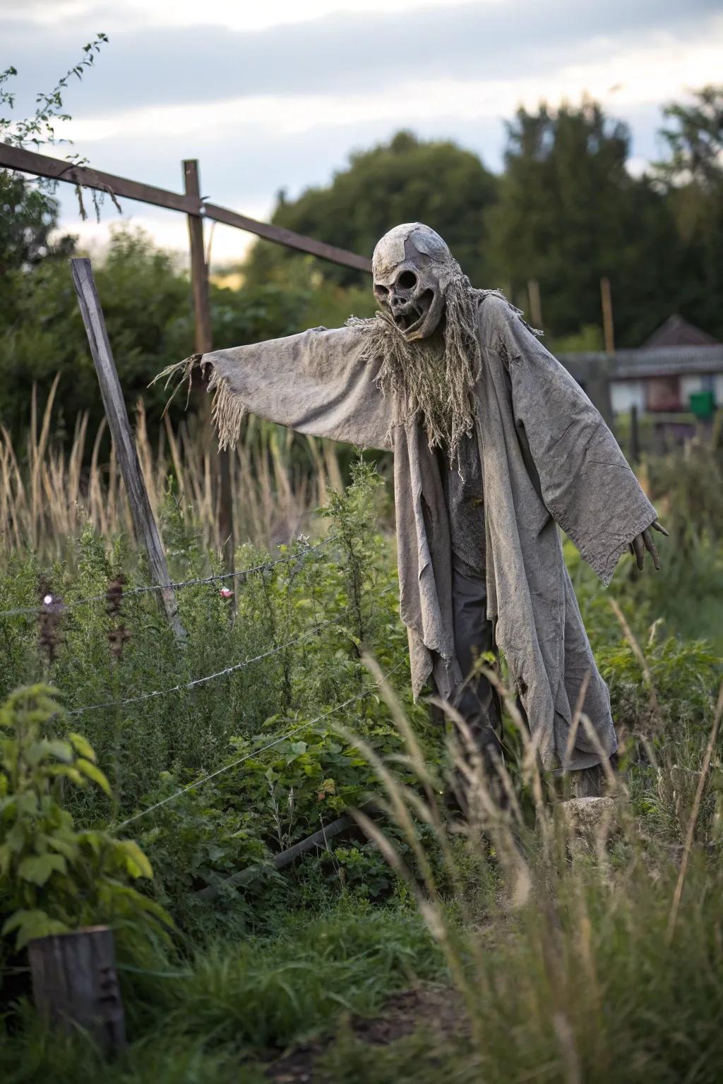 An effigy sentinel contributes a rustic touch to your Halloween decoration.