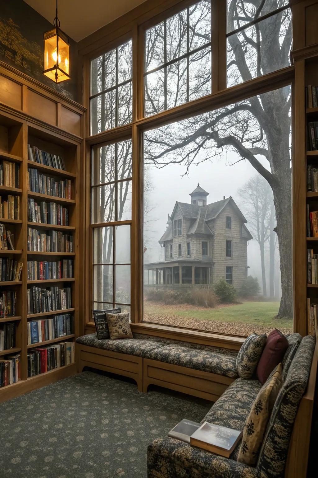 Haunted casements contribute a chilling aura.