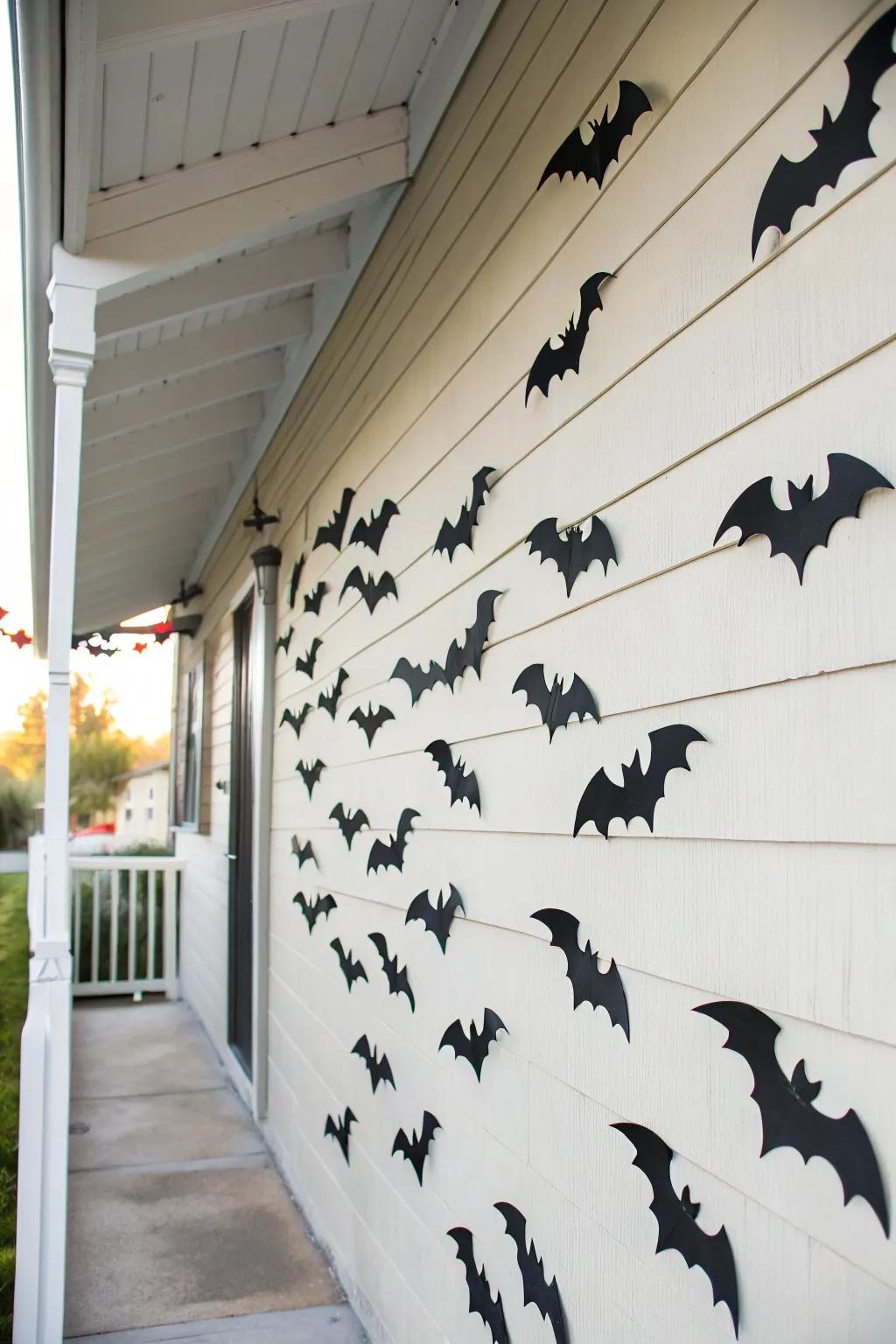 A cluster of winged creatures introduces a spooky yet stylish aspect to this porch.