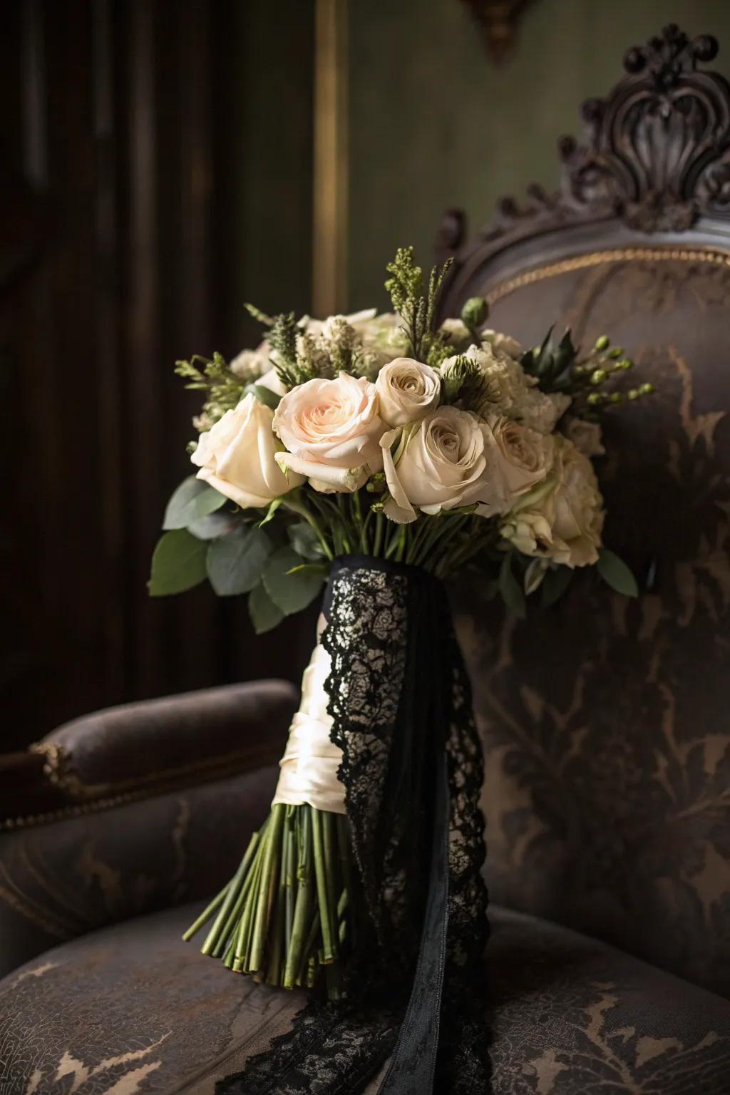 Bouquets swathed in tatting impart an old-world glamour to wedding embellishments.