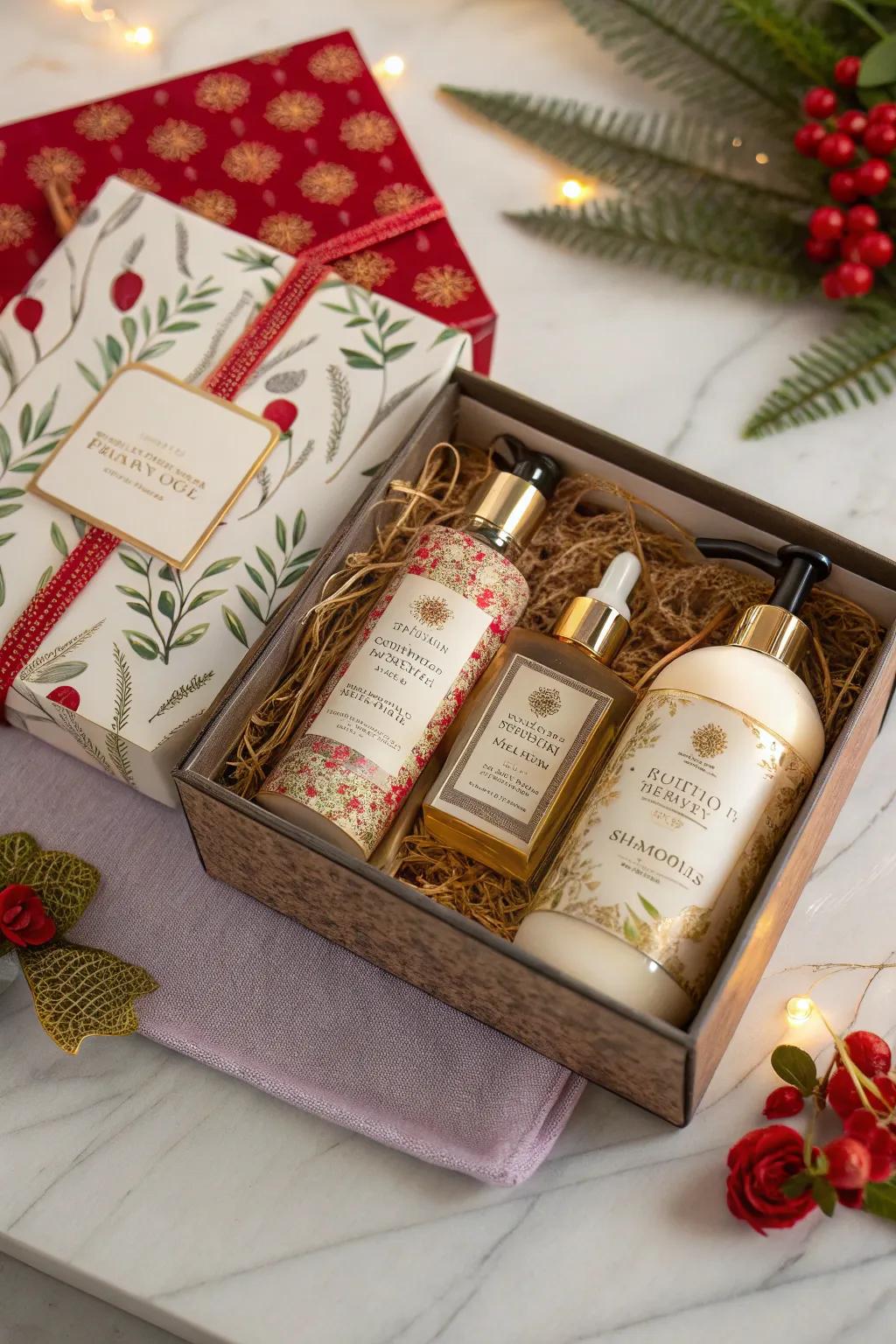 A lavish gift hamper uniting hand cleanser with complementary items