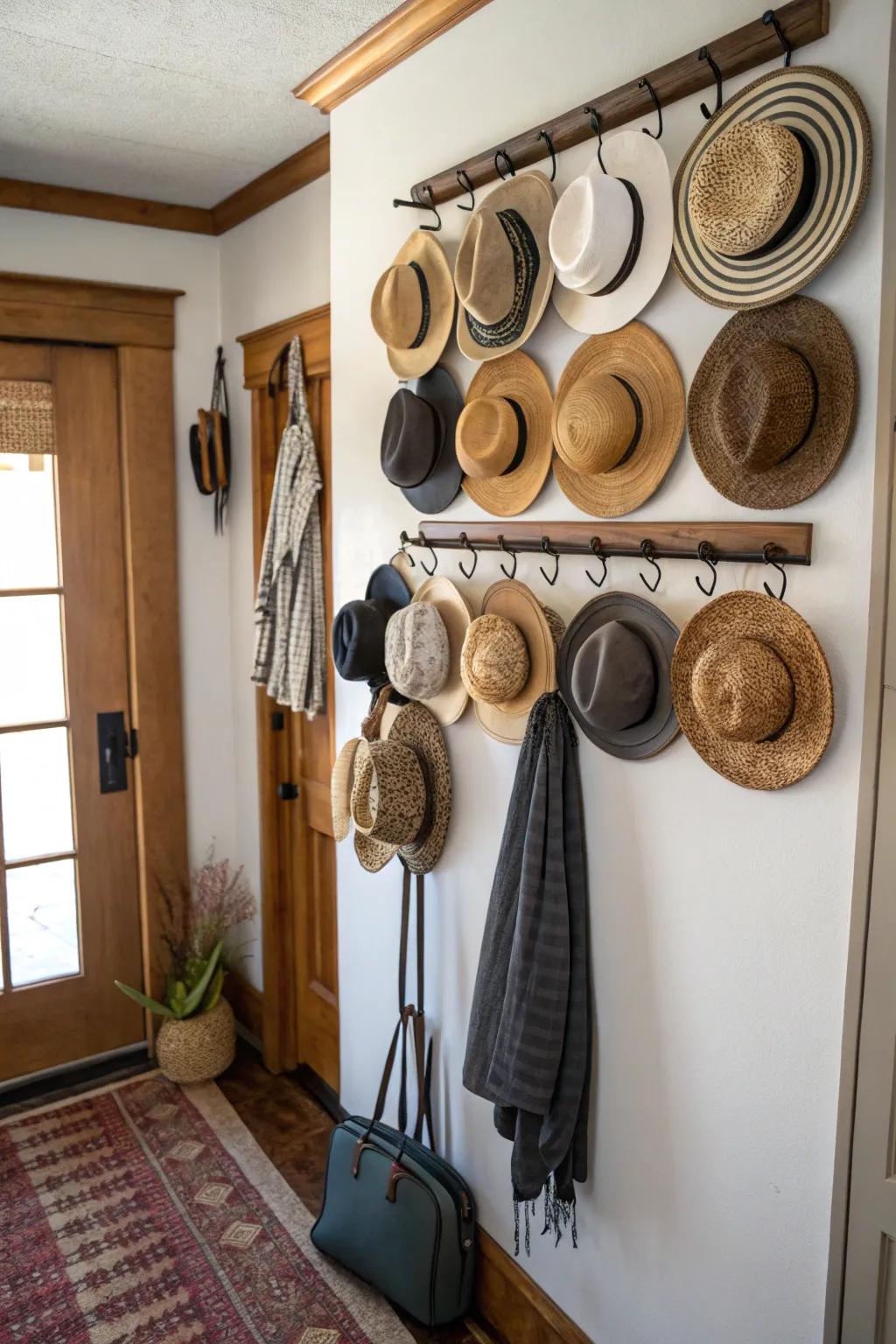 Maximize space with an attached hat hanger.