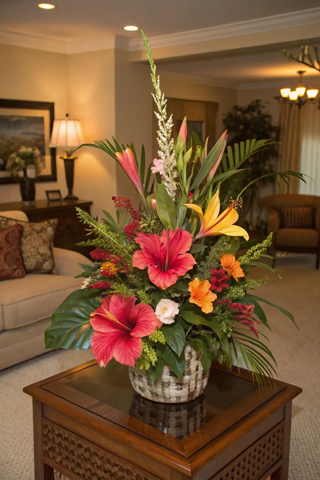 Brilliant blossoms bring a tropical appeal to any type of room.