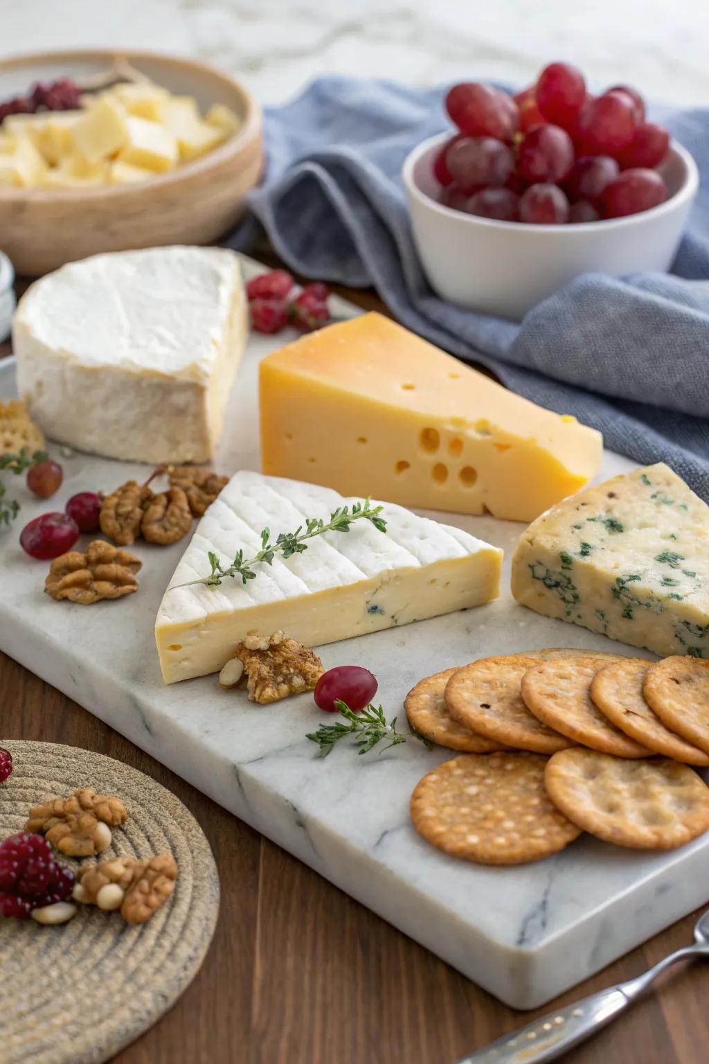 A sophisticated selection of gourmet cheeses.