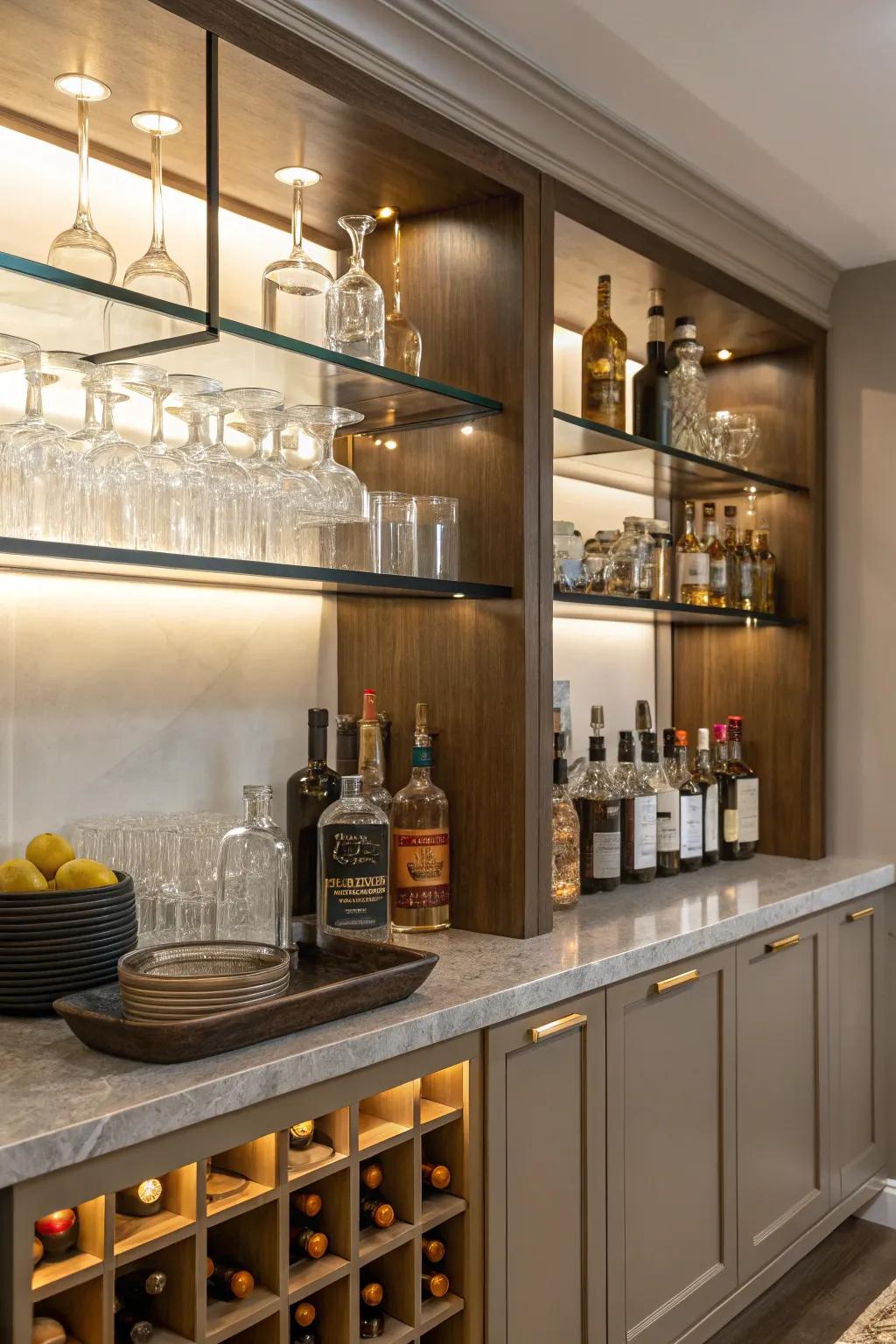 Open shelving turns your bar must-haves into a beautiful display.