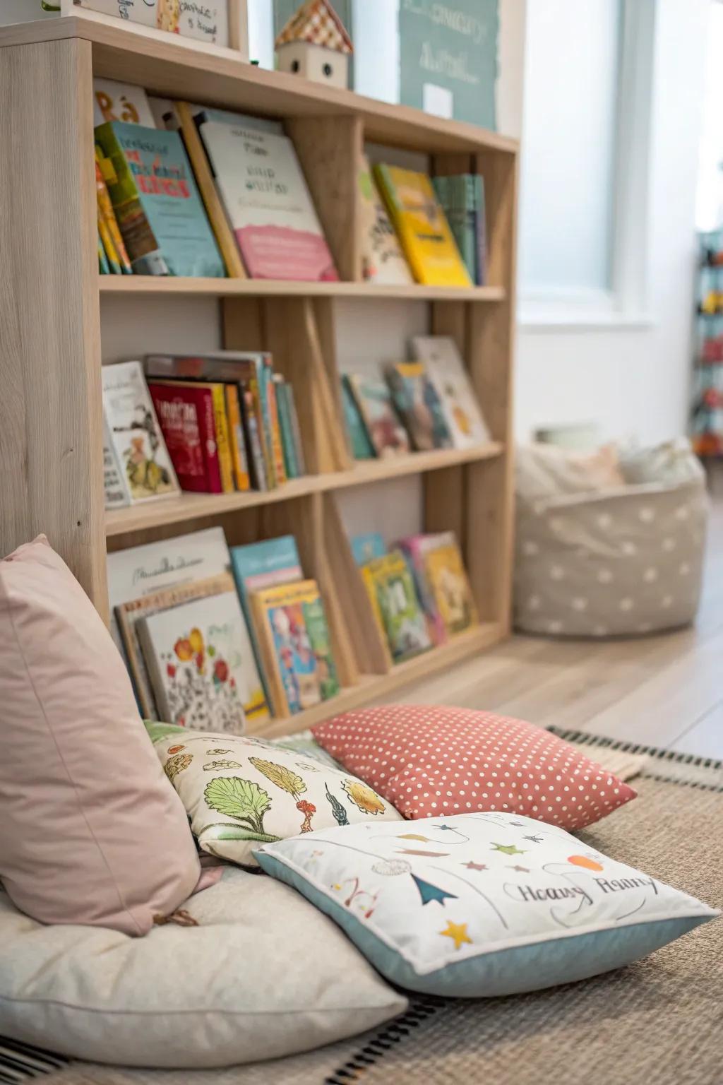 A reading corner provides a tranquil location for children to relax with a book.