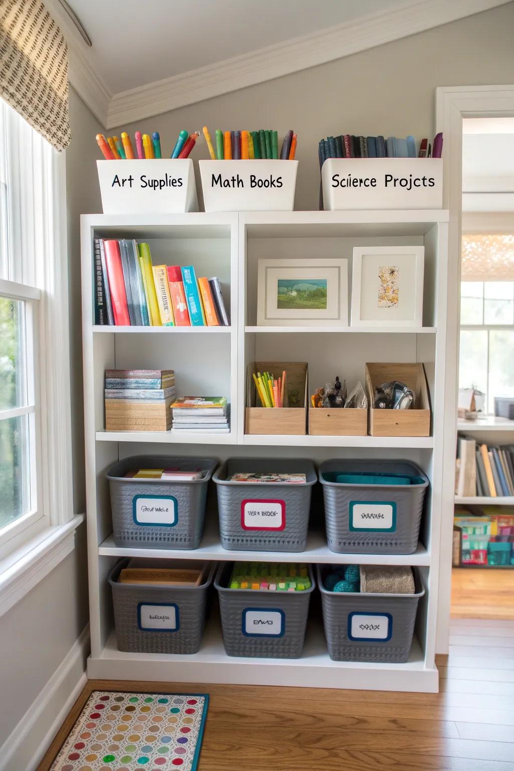 Labels help keep things tidy and teach kids how to organize their area.