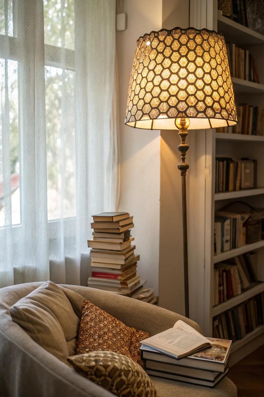 Illuminate your space with a honeycomb lampshade.