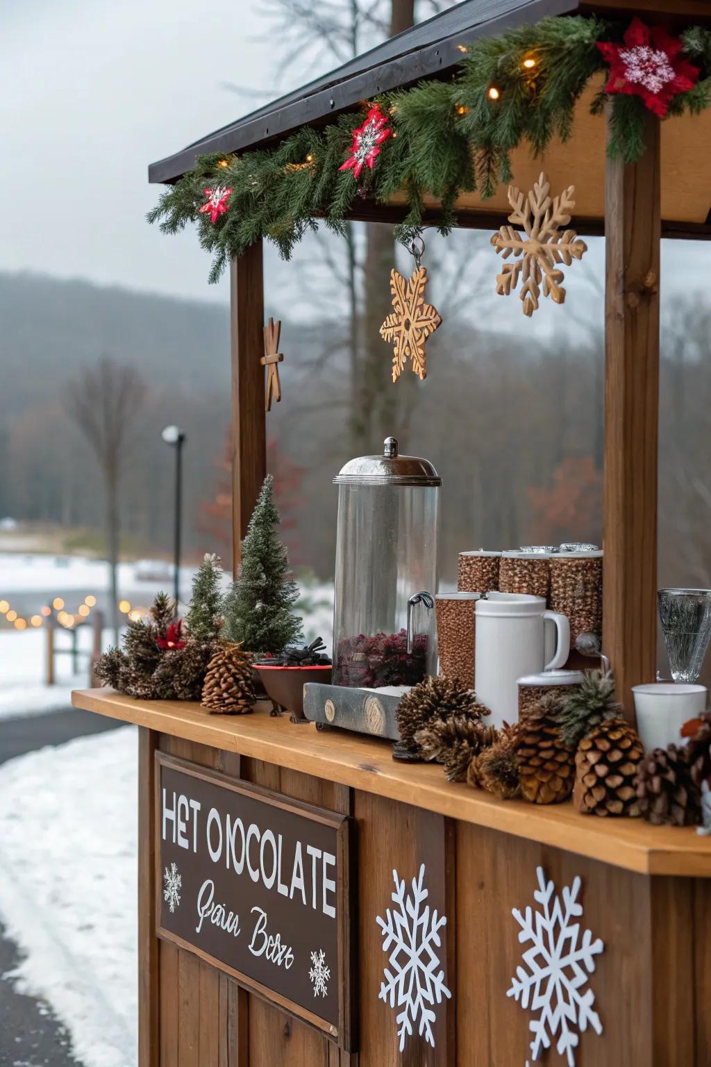 Seasonal decorations enhance the ambiance of your hot chocolate station.