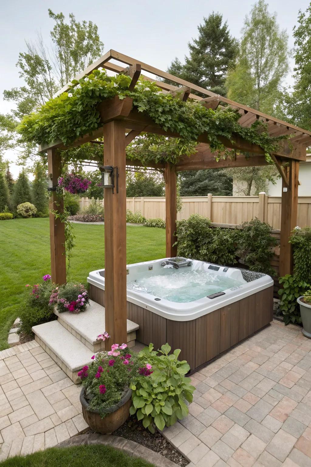 Add elegance and protection with a beautiful pergola over your hot tub.