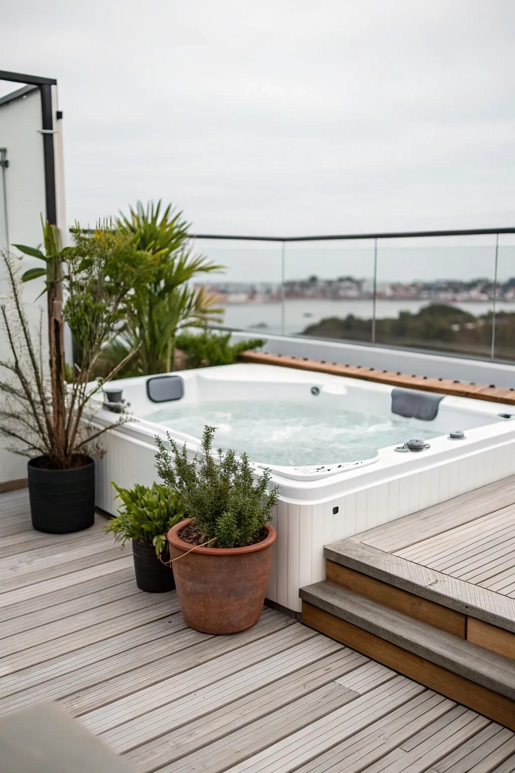 Experience simplicity perfected with a contemporary, minimalist spa deck.
