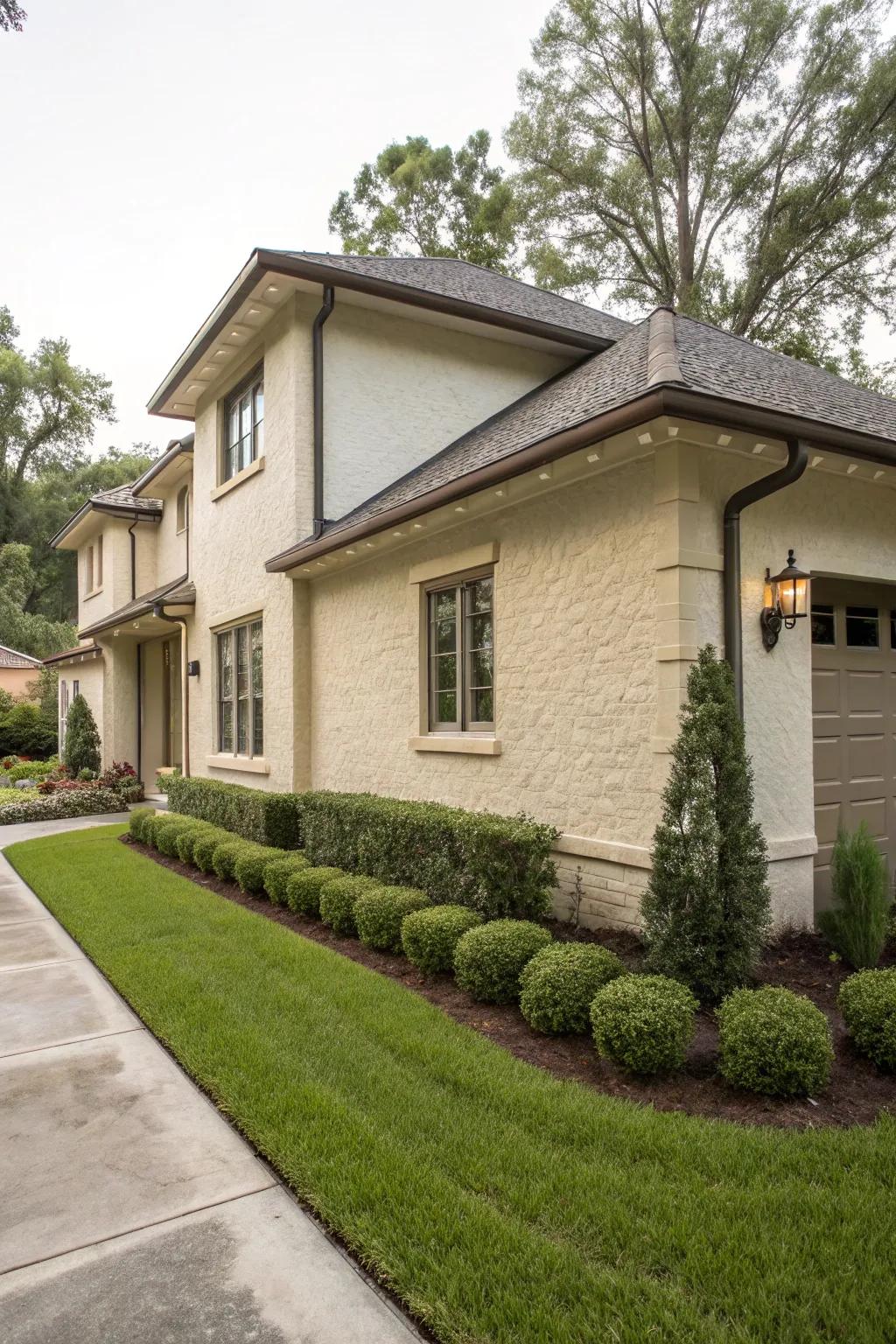 Smooth stucco overlay creates a neat, simple look.