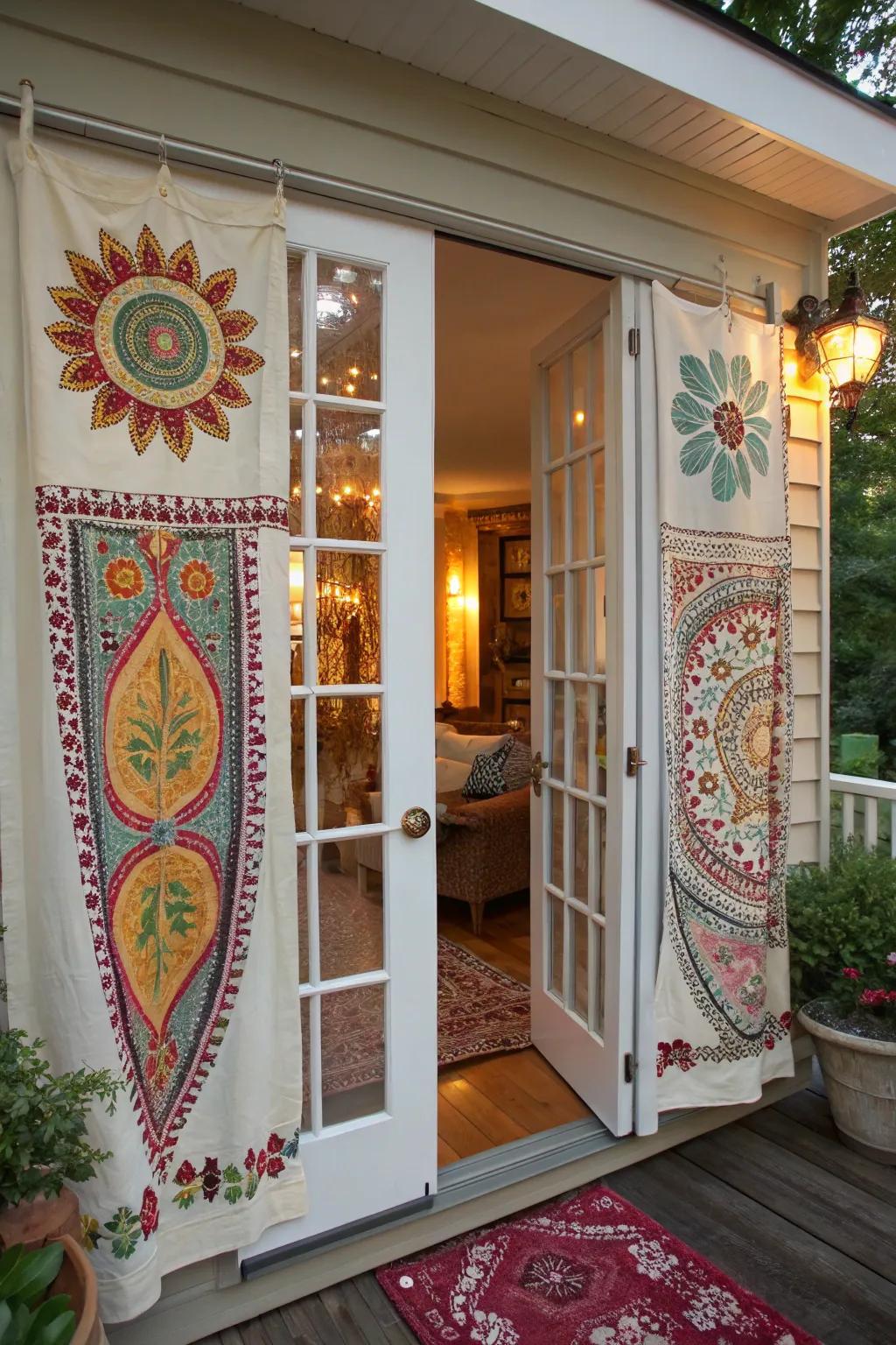 DIY textile treatments present an individual and adaptable element to French doors.