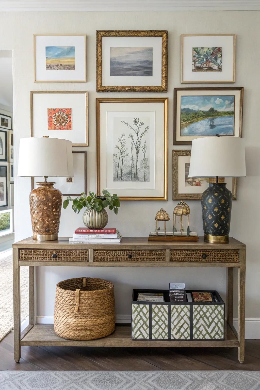 Showcasing framed artwork for an artistic impact.