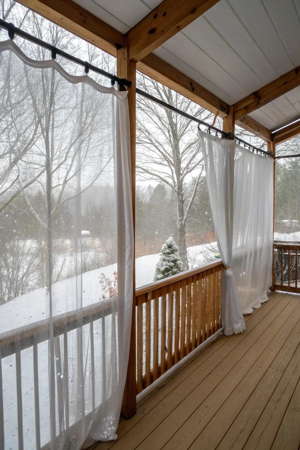 Plastic blinds keep the chill away while showcasing your view.