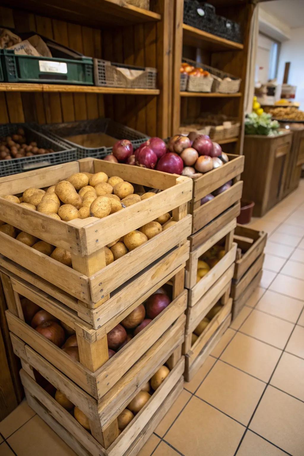 Stacking chests aid in maximizing pantry storage potential.