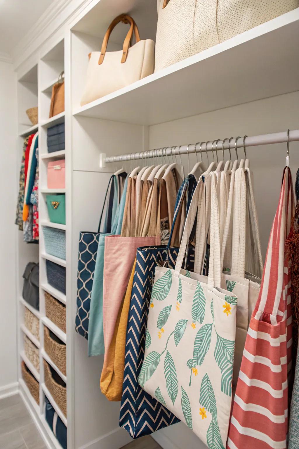 Wardrobe bars keep your shopping bags neat and tucked away.