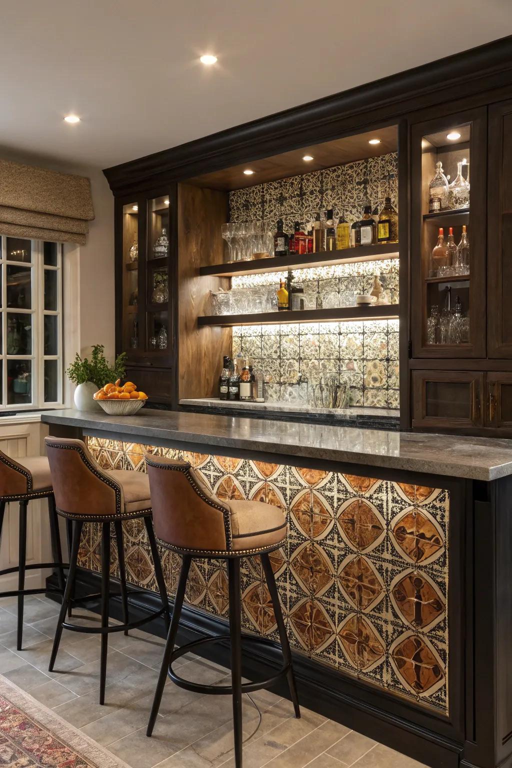 A striking wall finish adds drama and distinction to your bar.