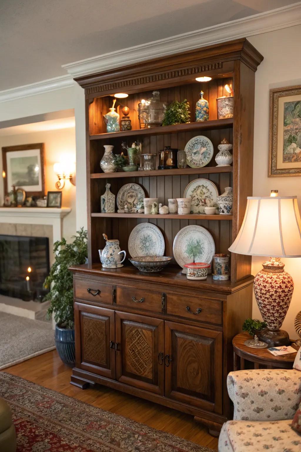 Display your assortments using a stylish cupboard top.