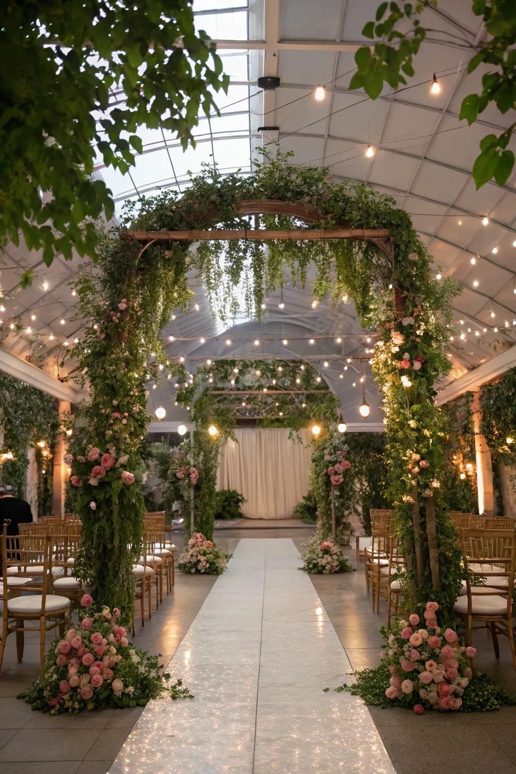 Greenery mixed with twinkling lights makes a magical vibe.