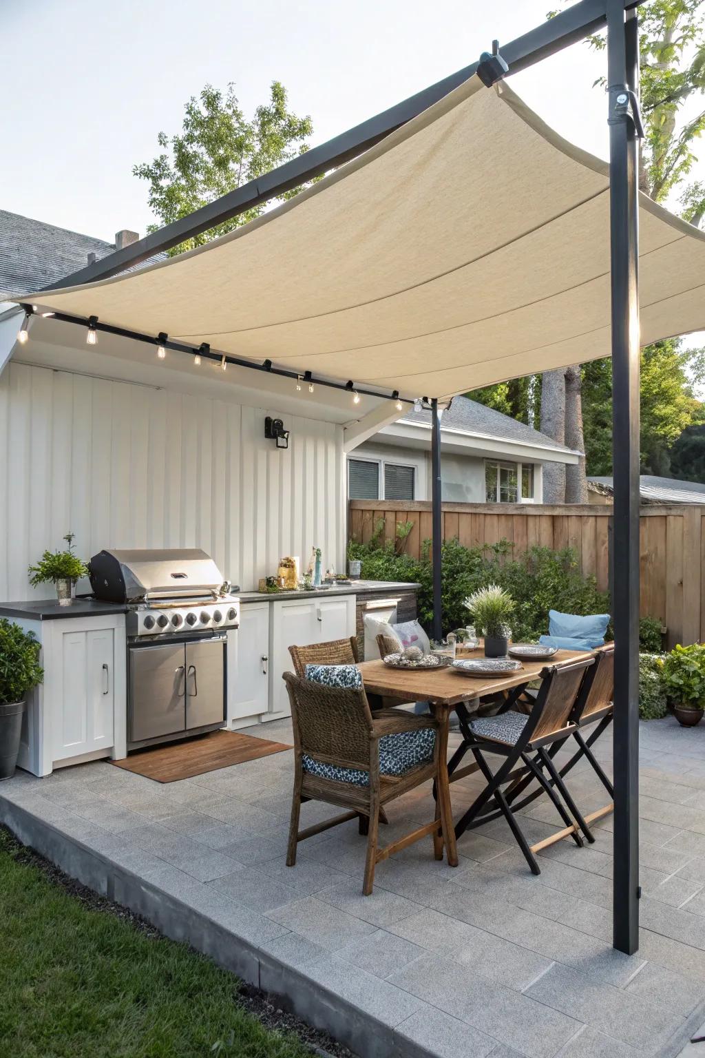 An easy-to-assemble awning that shields against the elements.