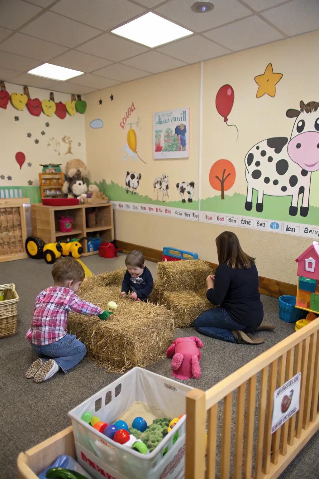 A joyful farmyard backdrop that brings the countryside indoors.