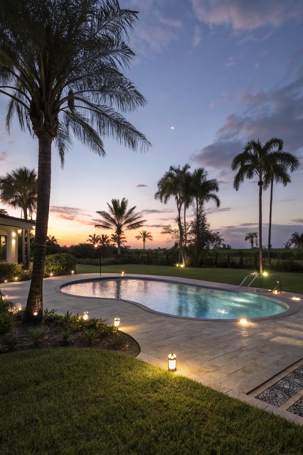 A magical ambiance is created by solar lights at night.