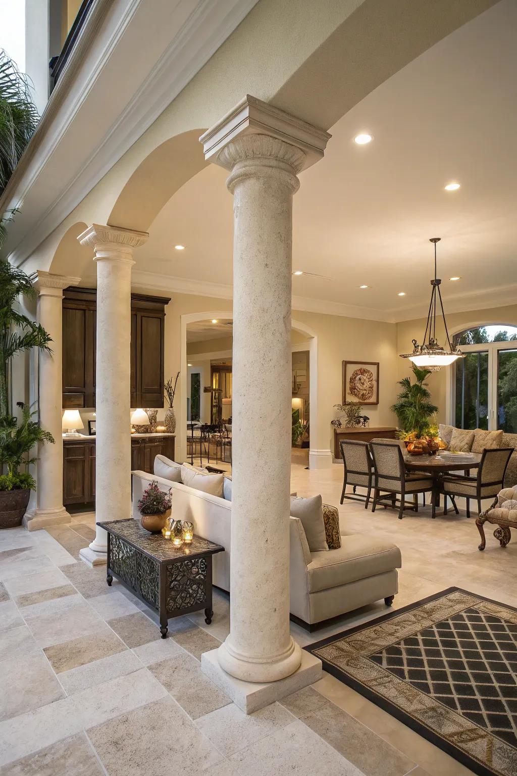 Columns elegantly divide open-plan spaces.