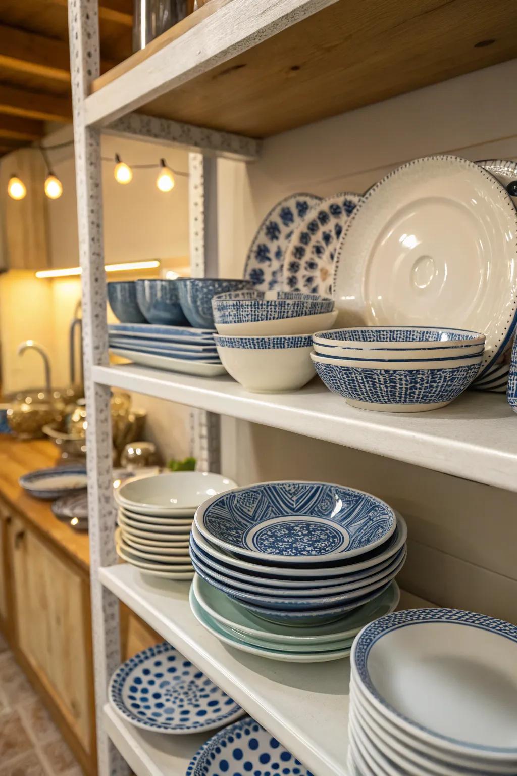 Azure and white ceramics provide an authentic Italian aesthetic.
