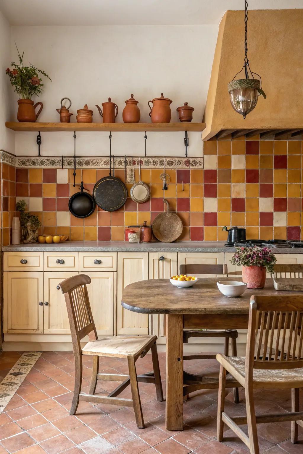 Earthy hues establish a cozy, welcoming kitchen setting.