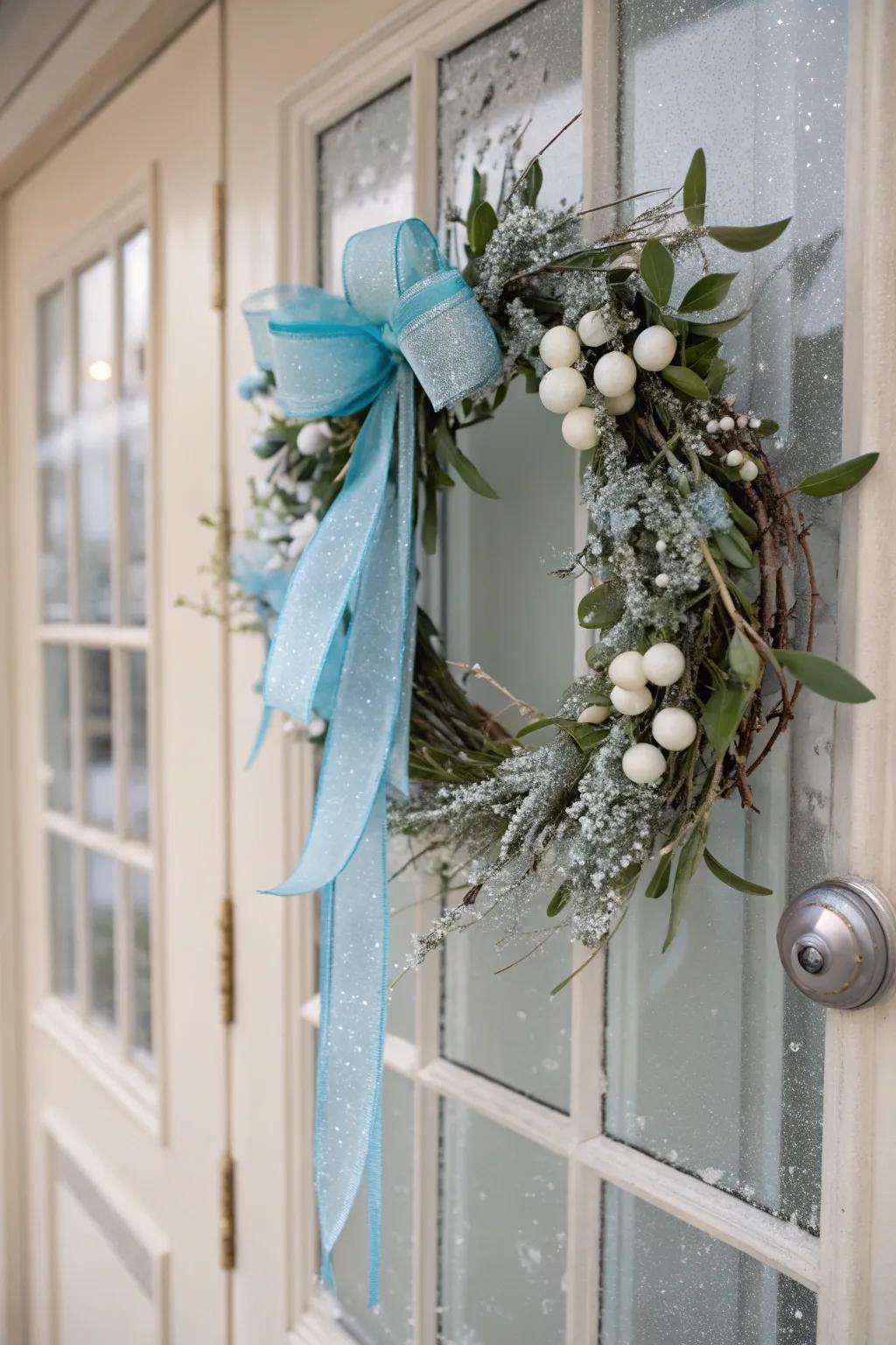 Glacial tinted shades impart a serene and cool touch to winter garlands.