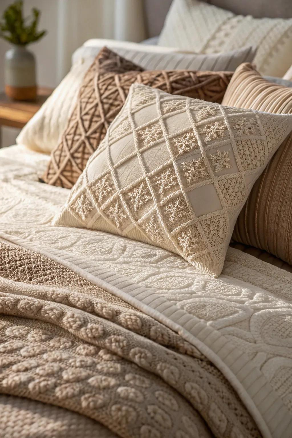 Textured fabrics amplify the sensory experience.