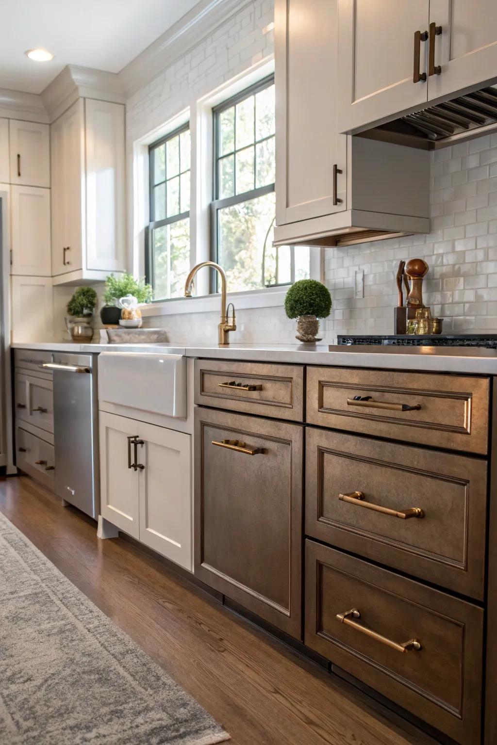 Various metals enhance the depth and personality of kitchen aesthetics.