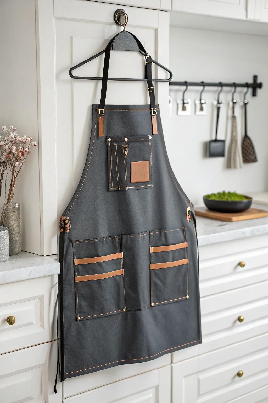 A fashionable apron ensures you stay stylish and organized while in the kitchen.