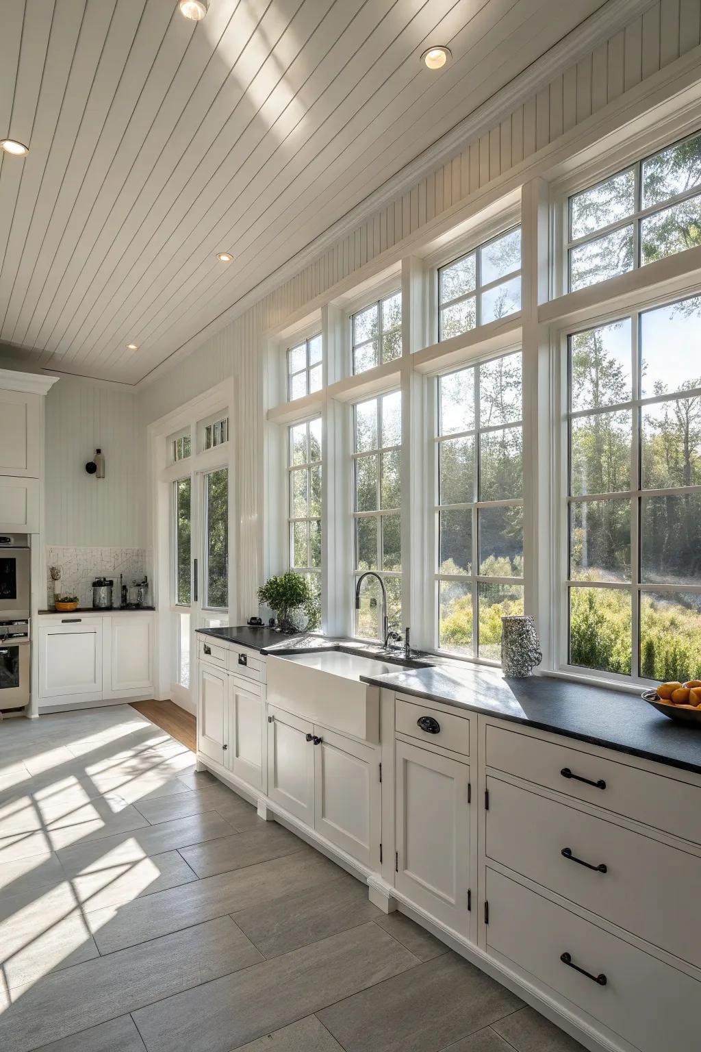 White paneling enhances brightness and openness.
