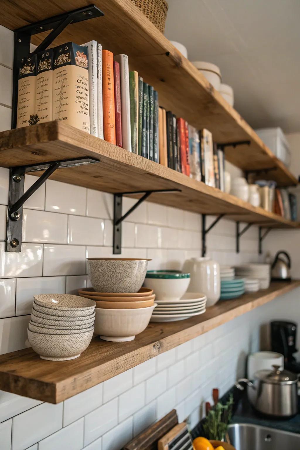 Shelves incorporating mixed materials for a state-of-the-art impression.