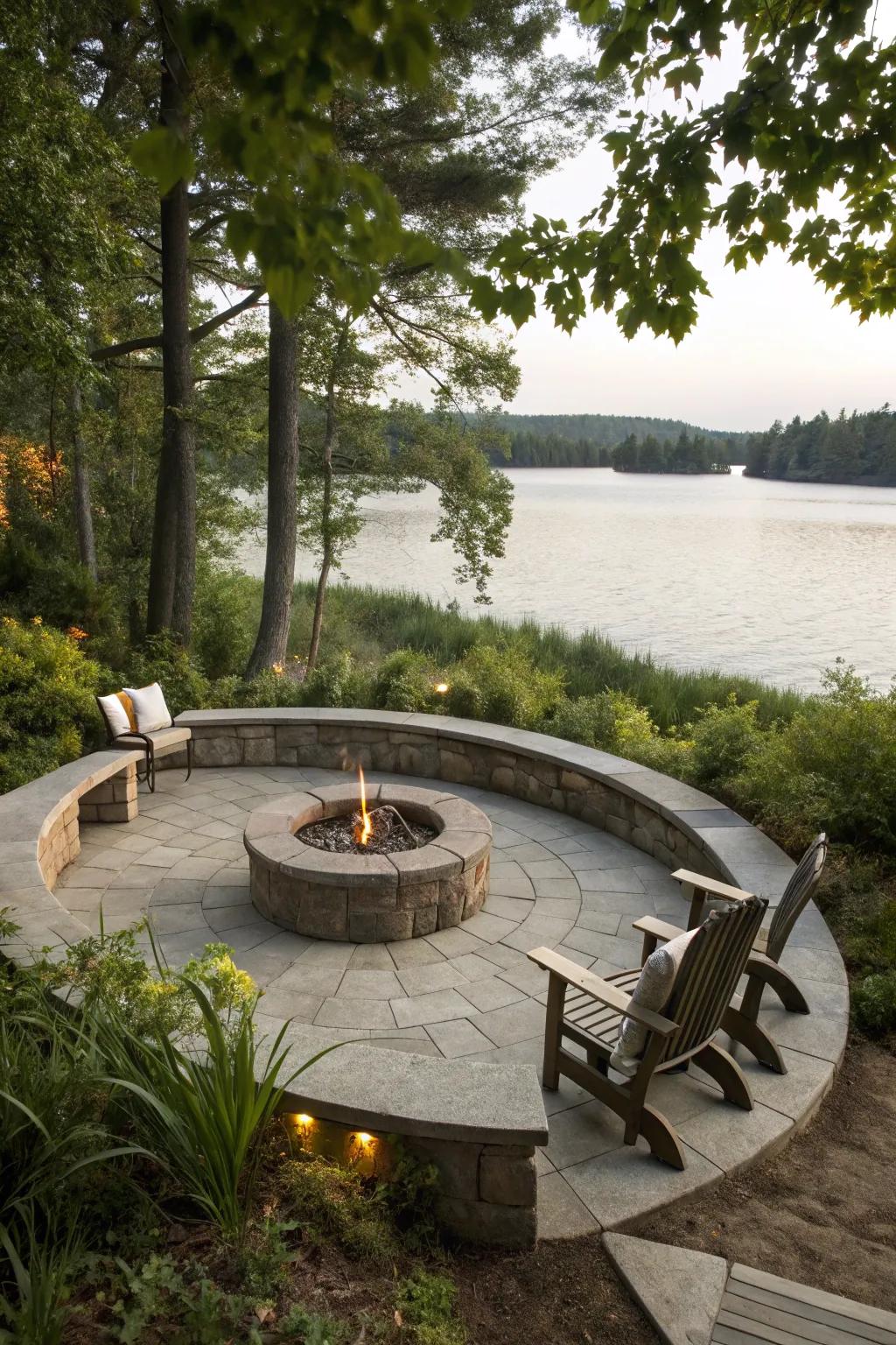 Permanent seating adds elegance and purpose to your fire pit space.