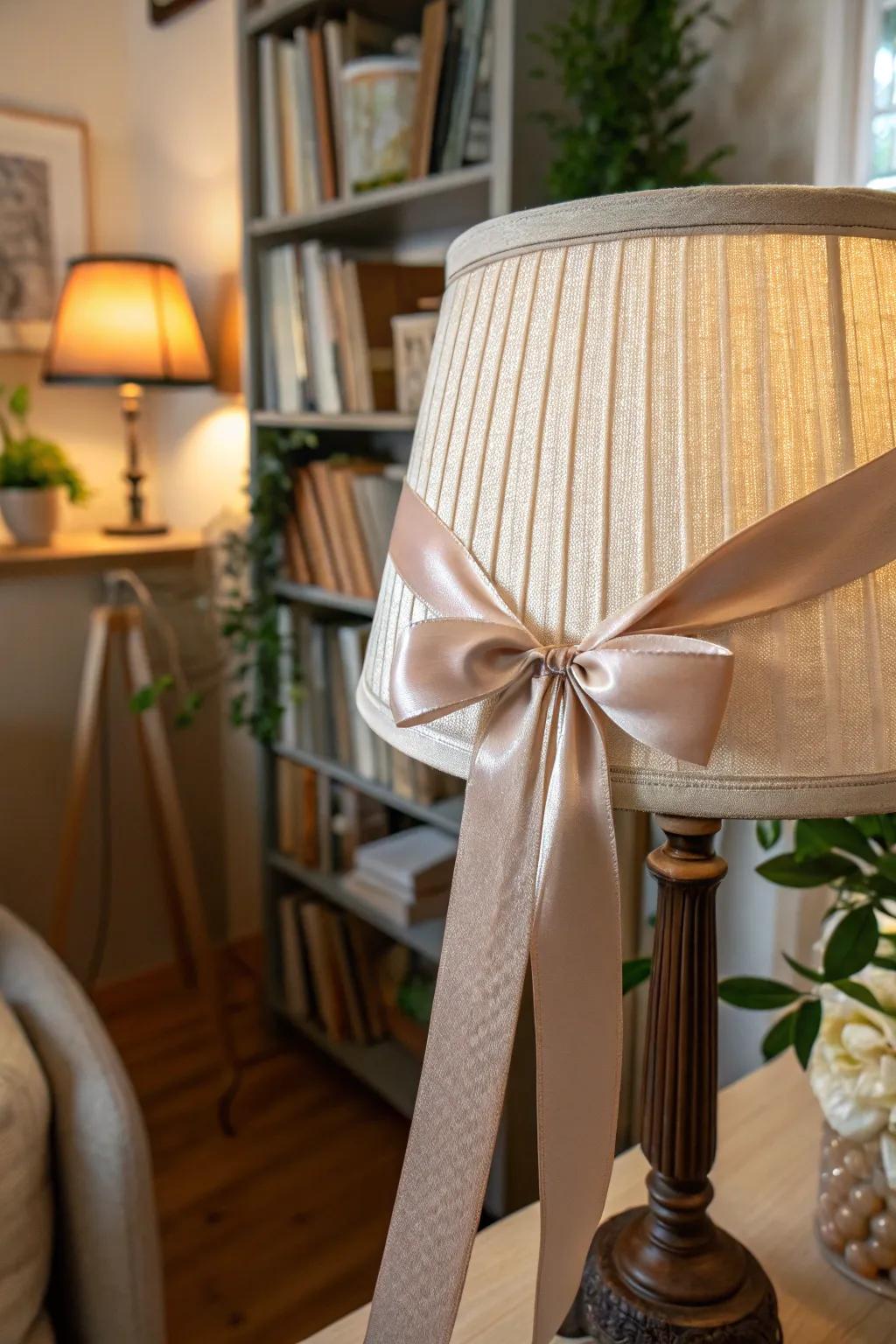 <strong><em>Achieve a chic look with a wrapped lampshade.</em></strong>” loading=”lazy” class=”pimg”>
	</picture><figcaption><strong><em>Achieve a chic look with a wrapped lampshade.</em></strong></figcaption></figure>
<p><strong><em>Wrapping a lampshade in the material gives it a sophisticated, chic touch.</em></strong> I often use this approach in my workspace for a swift yet stylish transformation.</p>
<h3>Items that may come in handy:</h3>
<ul class=
