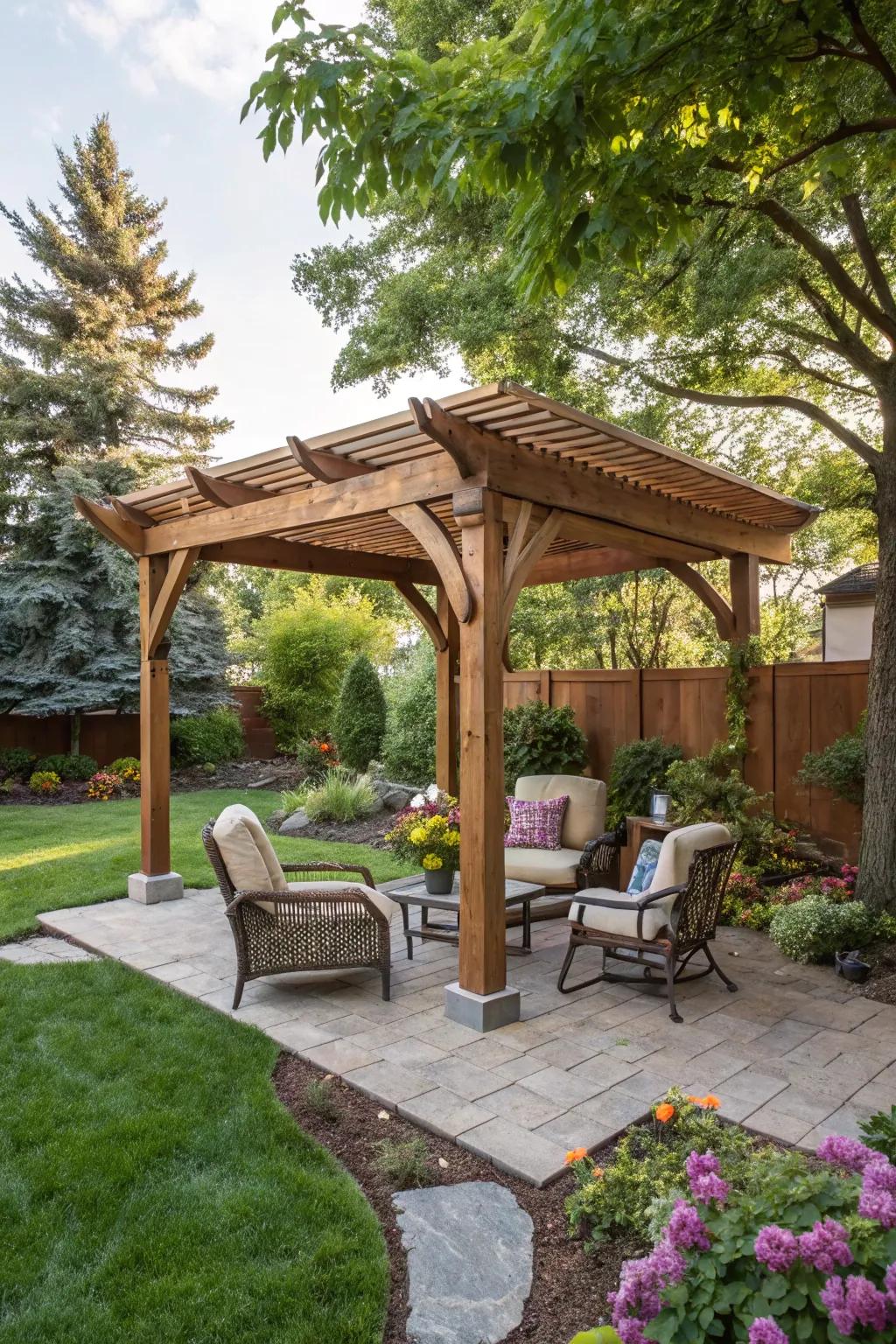 A plank pergola brings elegance and shade to your outdoor living area.