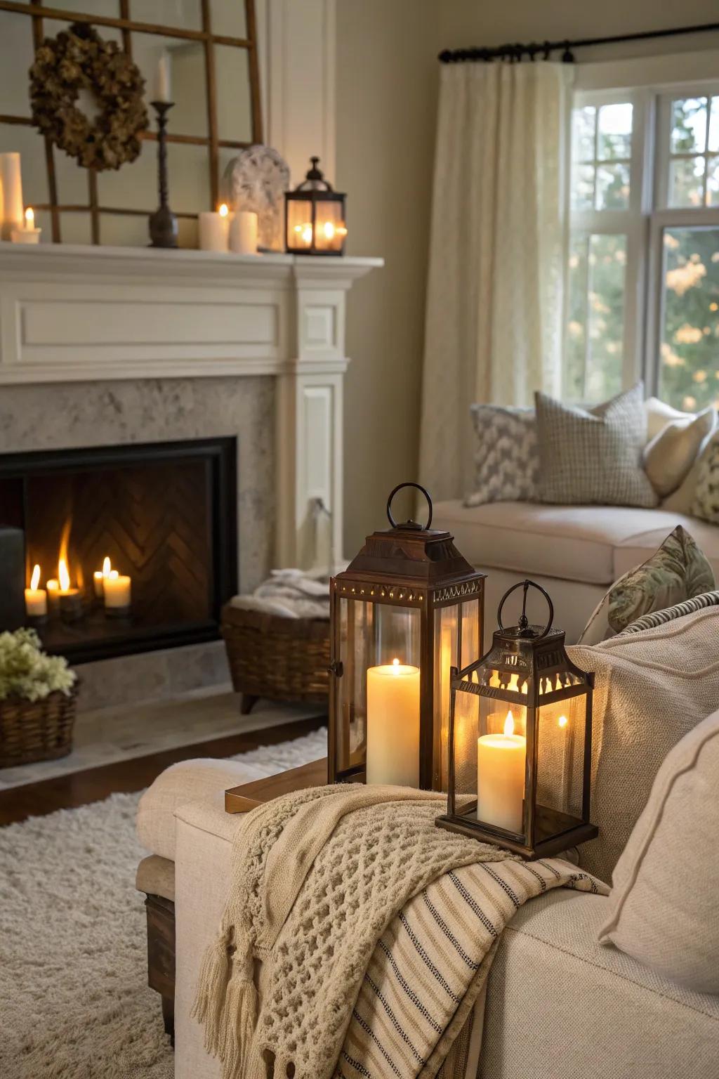 Wax luminaries infuse a touch of timeless charm into a snug living space.