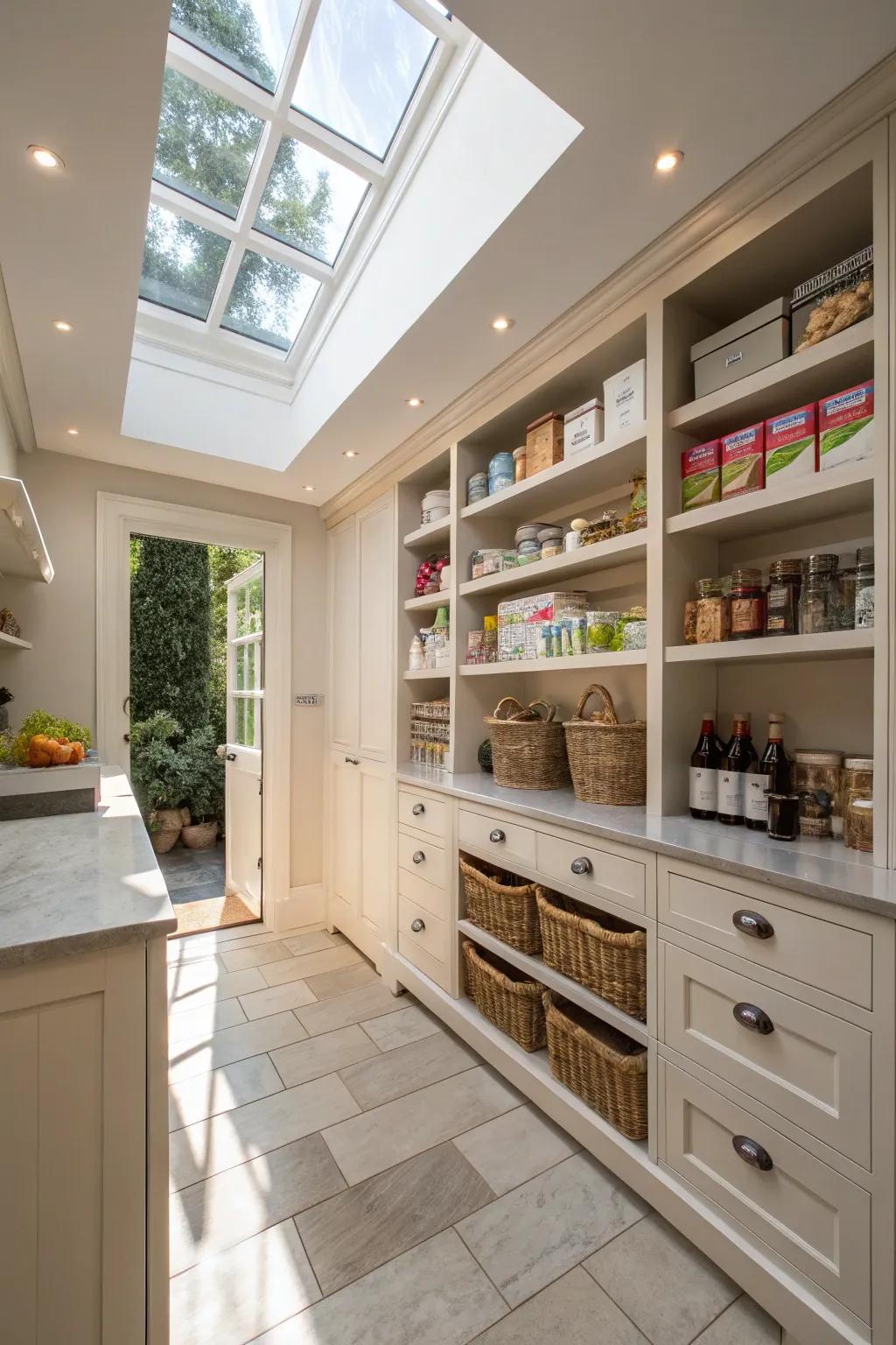 Appropriate illumination transforms your pantry into an inviting space.