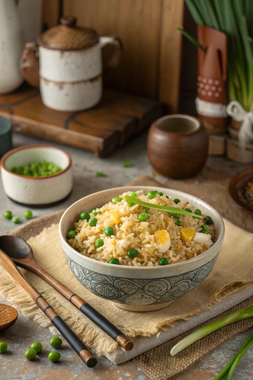 Pan-fried rice, an easy but pleasant late-night meal.