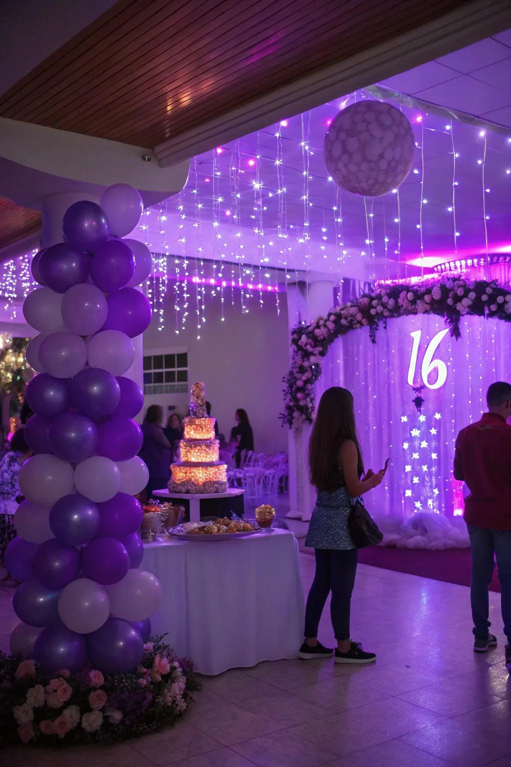 Delicate luminaries illuminate the area, bestowing a magical atmosphere upon the celebration.